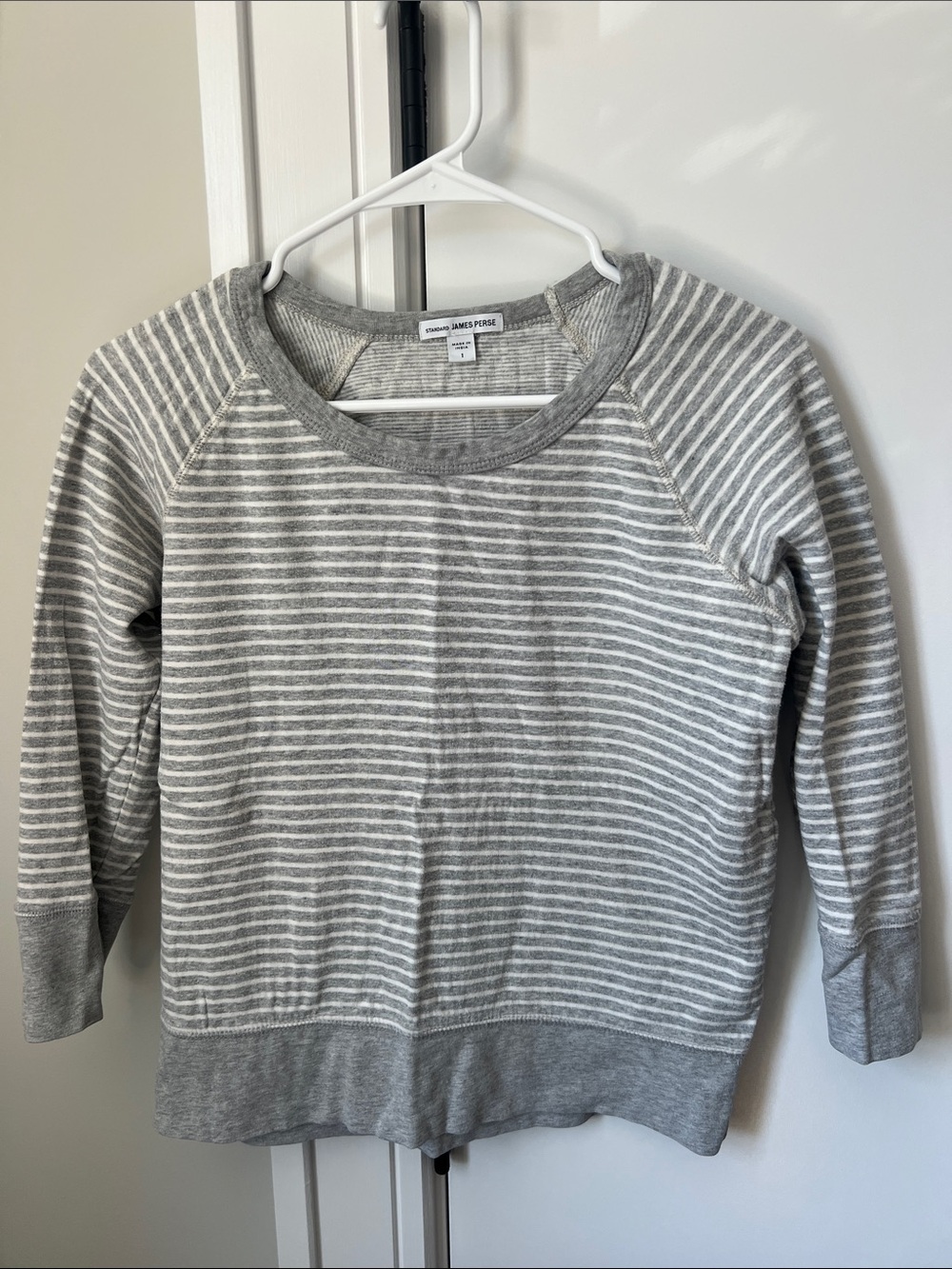 James Perse Gray & White Striped Crewneck Sweatshirt